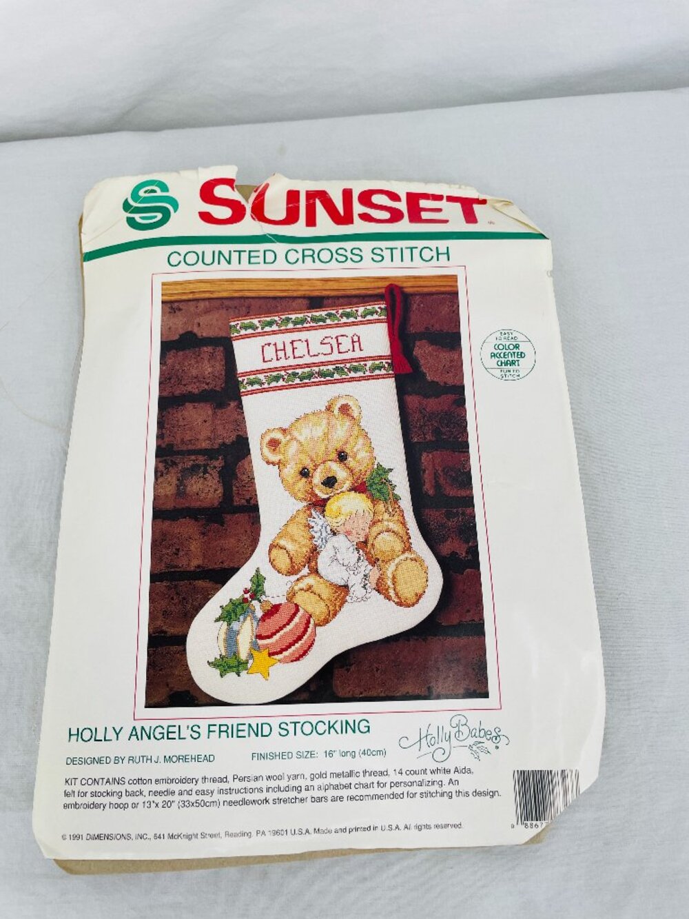 Vintage 1990s Sunset Holly Angel's Friend Stocking Cross Stitch Kit